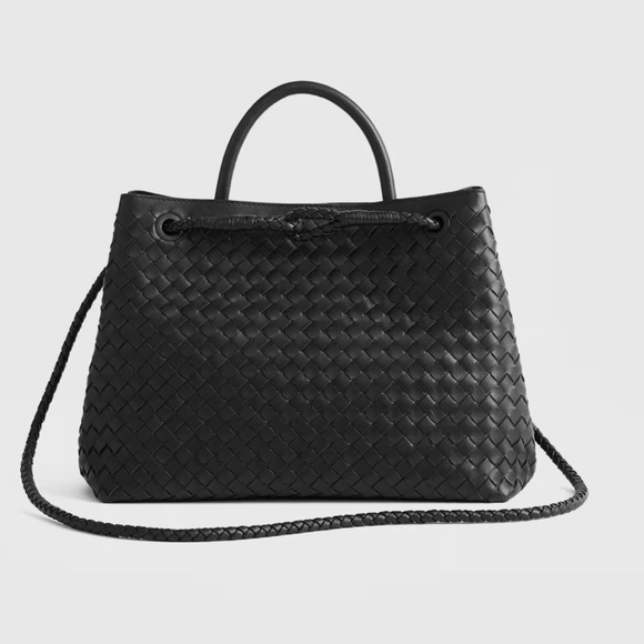 Quince Handbags - QUINCE: Black Italian Leather Handwoven Satchel